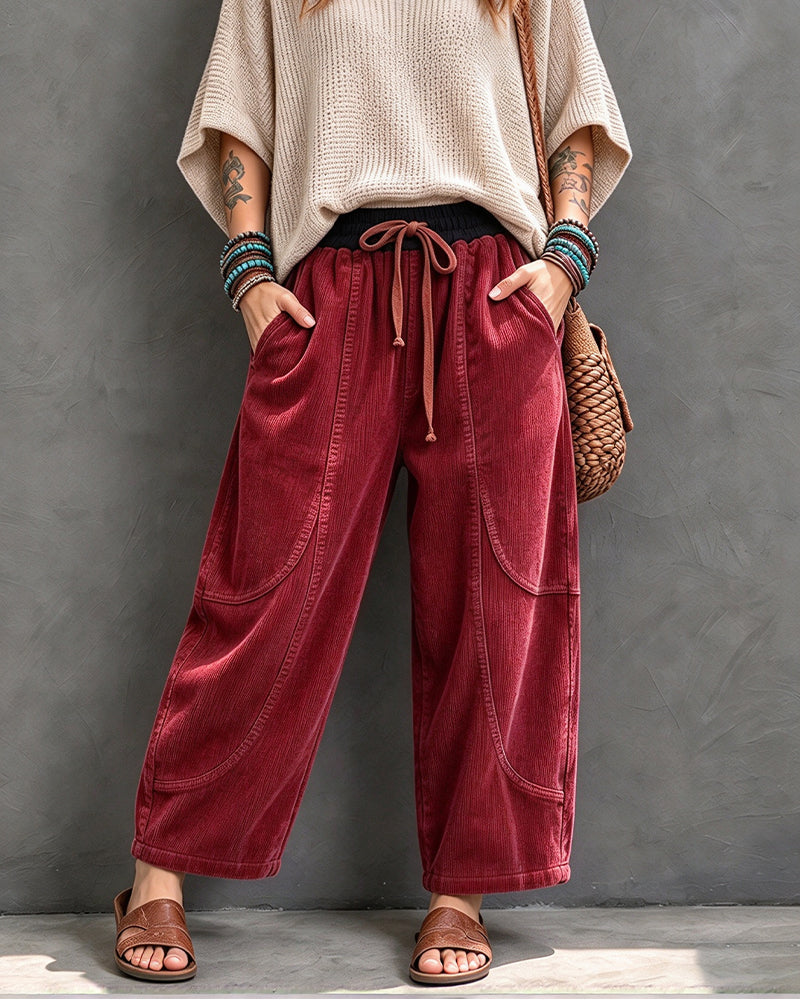 Hose Gummizug Taille Farbblock Cropped Weites Bein