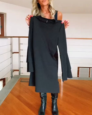 Einfarbiges, elegantes Kleid mit Glockenärmeln