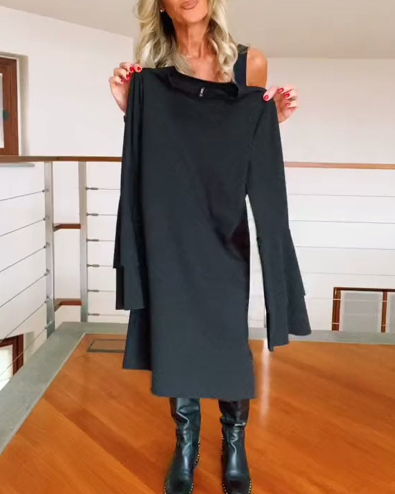Einfarbiges, elegantes Kleid mit Glockenärmeln