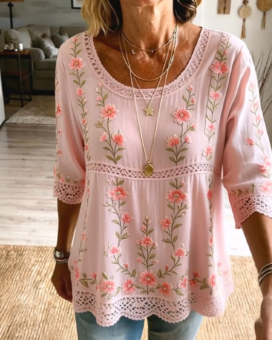 Bluse Blumig Spitze Babydoll
