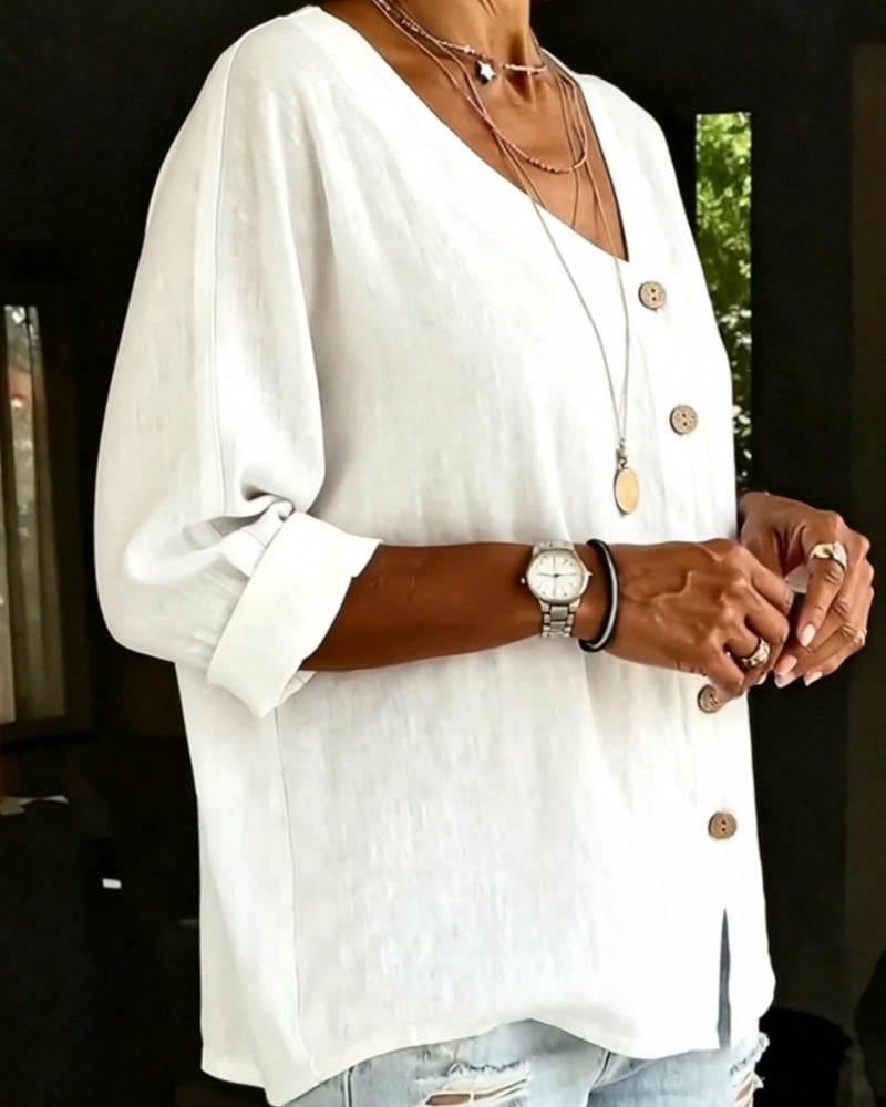 Hemd Asymmetrische Knopfleiste Einfarbig Knopfleiste