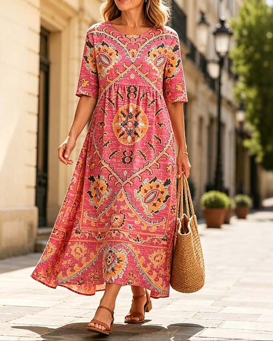 Kleid Mit Rüschenhals Und Bedrucktem Ausgestelltem Rock