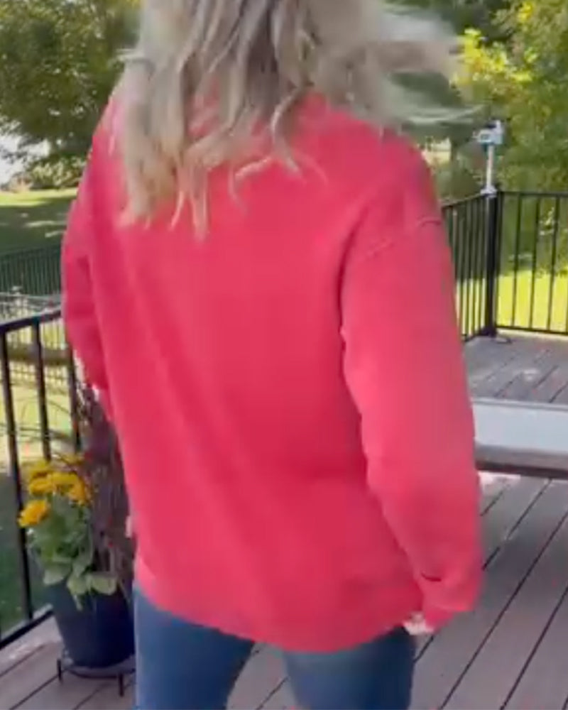 Sweatshirt V-Ausschnitt Tasche Drop-Schulter Unifarben