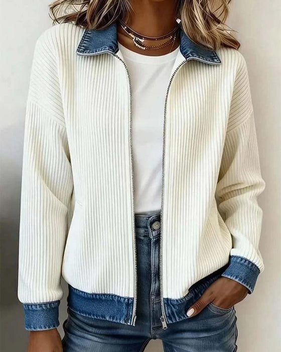 Mantel Revers Reißverschluss Denim Panel