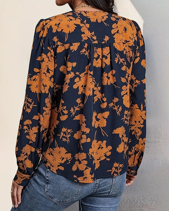 Bluse V-Ausschnitt Modisch Gedruckt