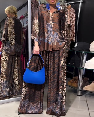 Set stilvoller Leopardenprint Weitbeinhose