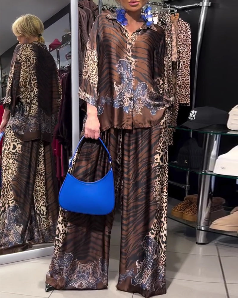 Set stilvoller Leopardenprint Weitbeinhose