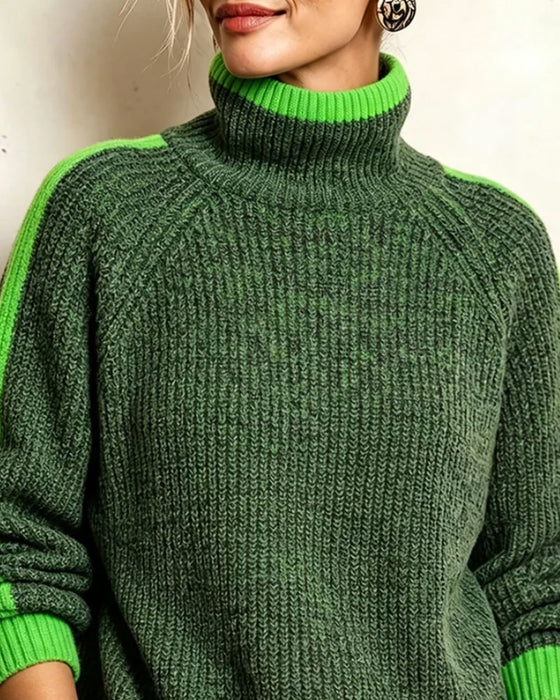Pullover Turtleneck Kontrast Raglan Ärmel