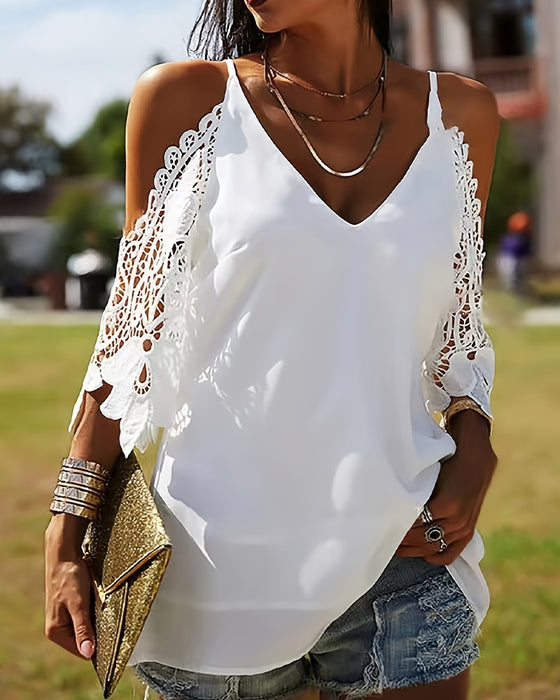 Bluse Off-Shoulder Hohl Einfarbig