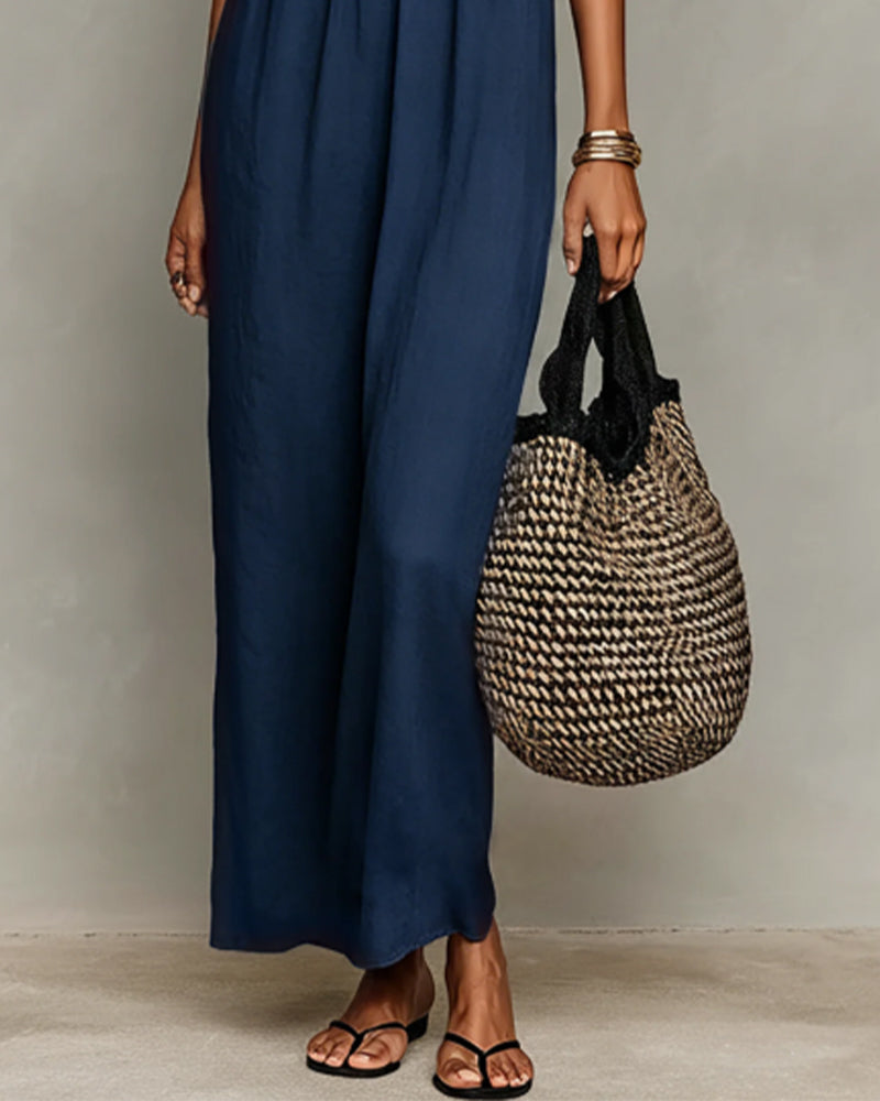 Kleid Kontrastfarbe Gerade Maxi