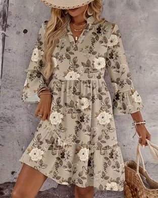 Kleid Glockeärmel Blumendruck