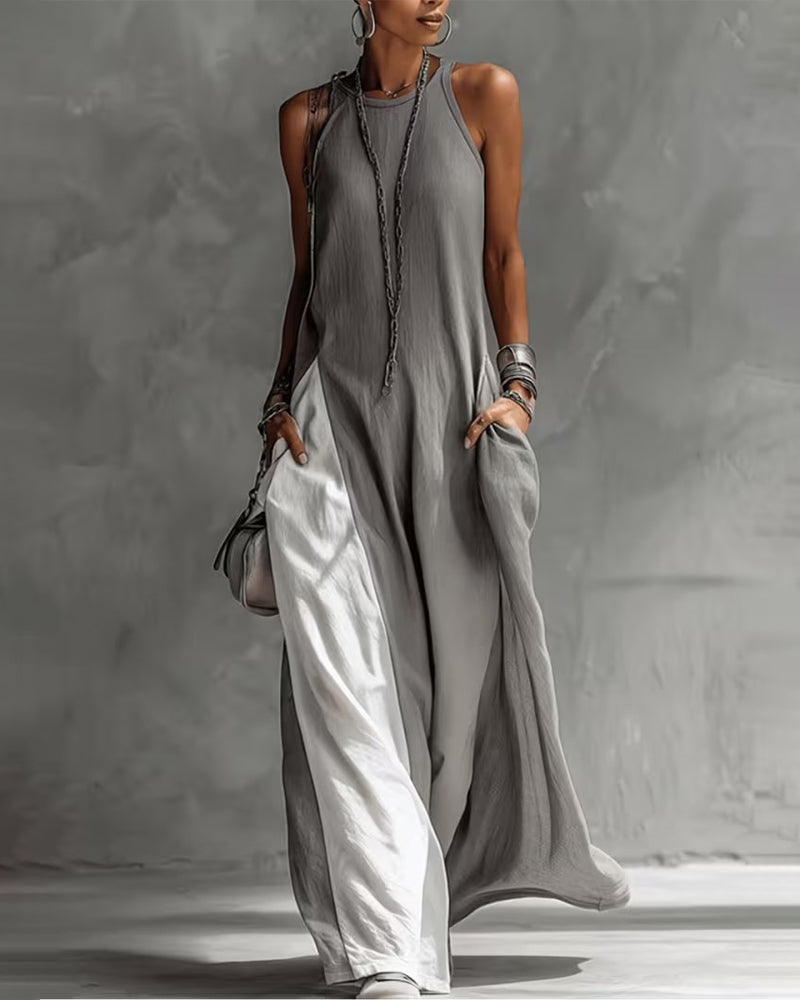 Kleid Ärmellos Tasche Maxi