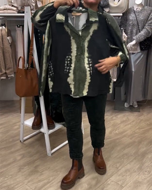 hemd mit revers retro-farbblock lange ärmel