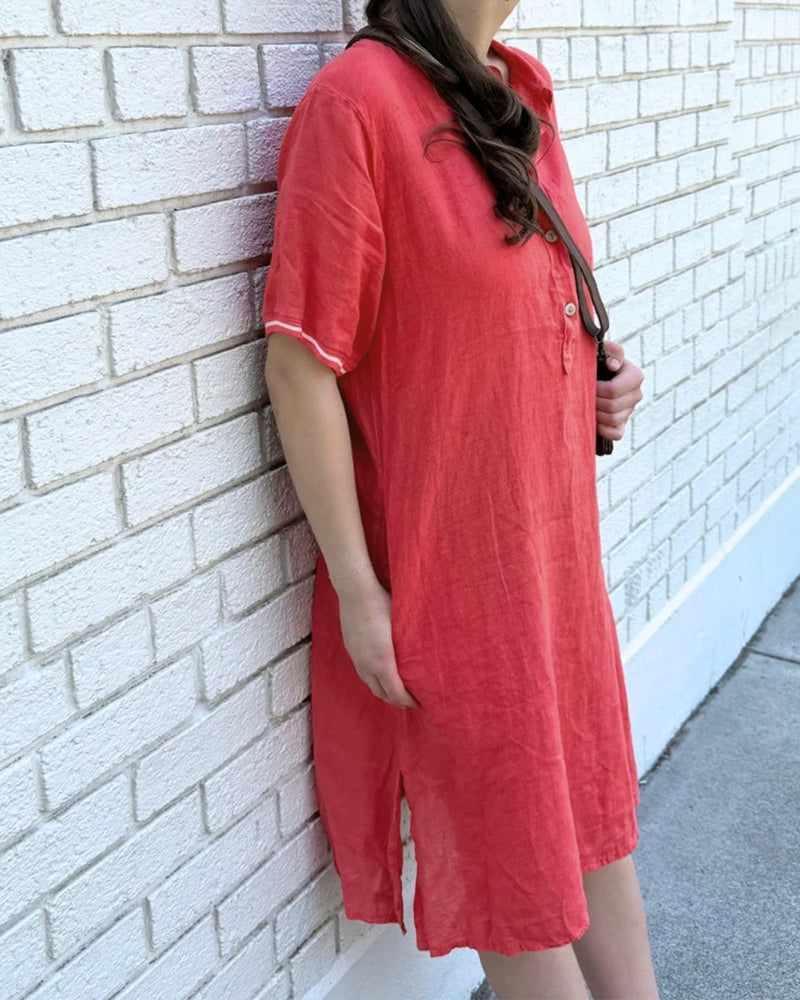 Kleid Revers Knopf Lässig