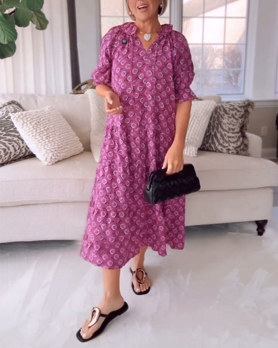 Kleid Halbärmelig Blumen A-Linie