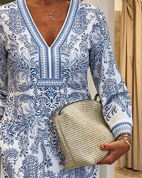 Kleid Lässig V-Ausschnitt Bedruckt