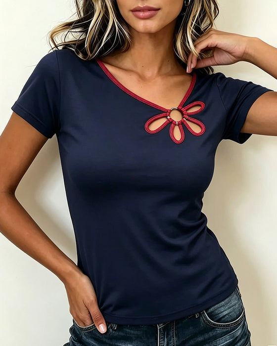 T-Shirt Blumig Ausschnitt Kurzarm