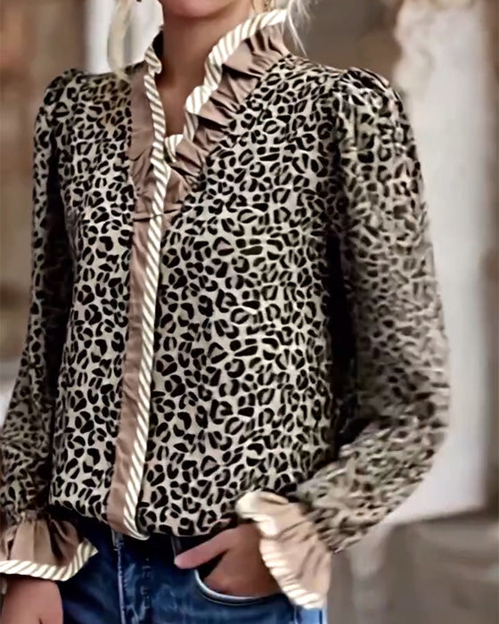 Bluse lässig Leopardenmuster langarm