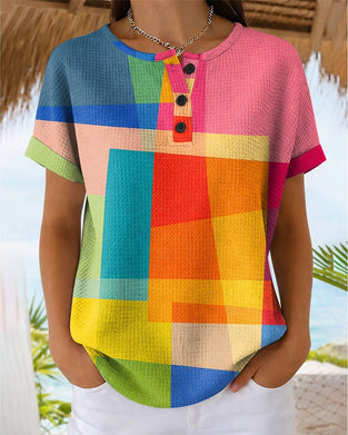 Top Karo Knopf Kurzarm