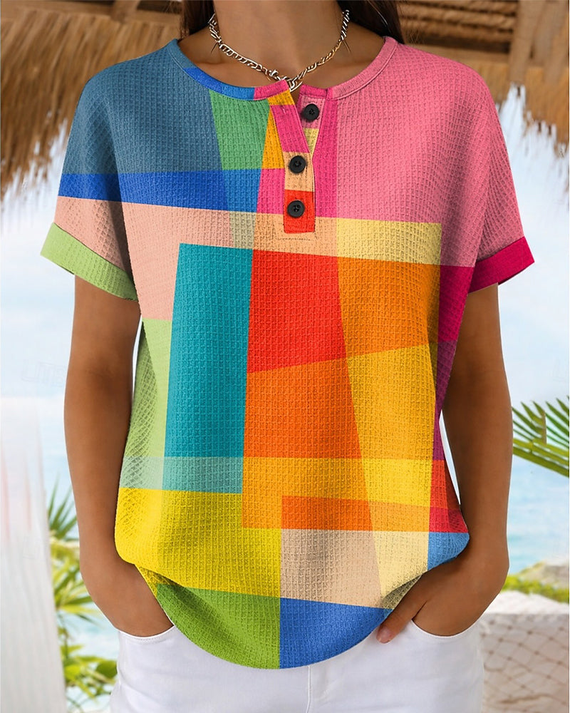 Top Karo Knopf Kurzarm