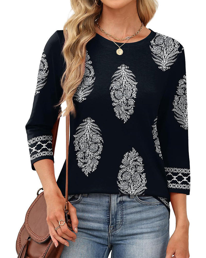 Top Gedruckt Dreiviertelärm Rundhalsausschnitt