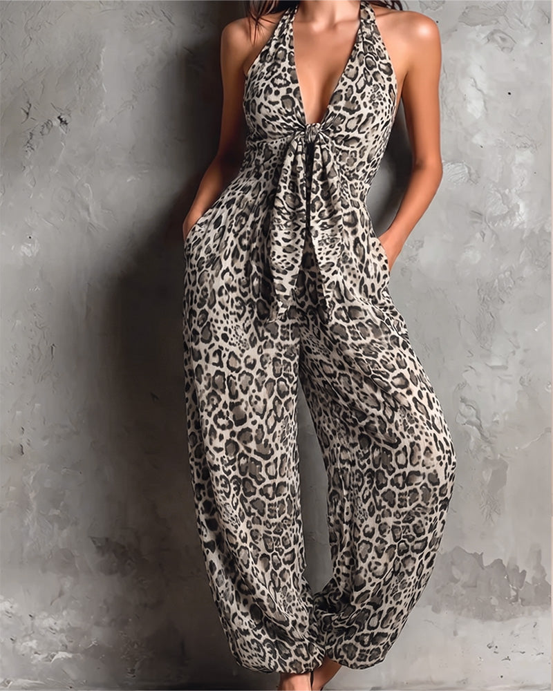 Jumpsuit Leopardenmuster Träger Weites Bein