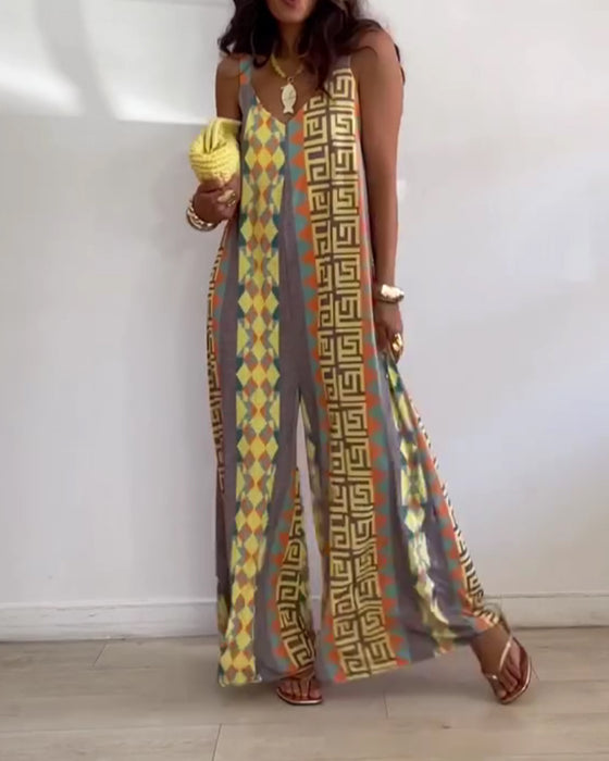Jumpsuit Geometrisch Druck Spaghettiträger Breites Bein