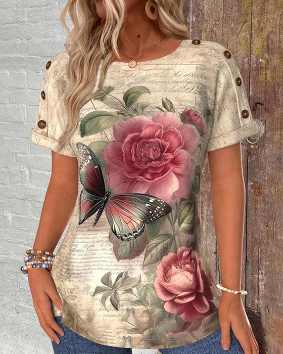 Lässiges T-Shirt mit Print, Kurzarm