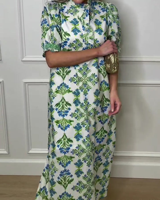 Kleid Pflanzendruck Stehkragen