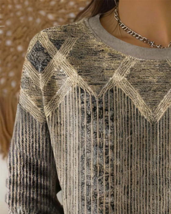 Retro Bedruckter Sweatshirt Mit Rundhalsausschnitt