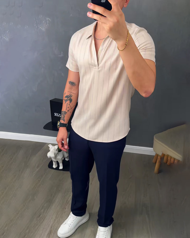 Geripptes Lässiges Herren-Polokragen-T-Shirt
