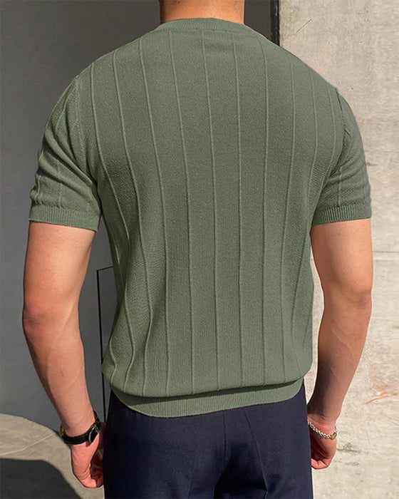 Herren T-Shirt Rundhals Kurzarm Atmungsaktiv Gestrickt