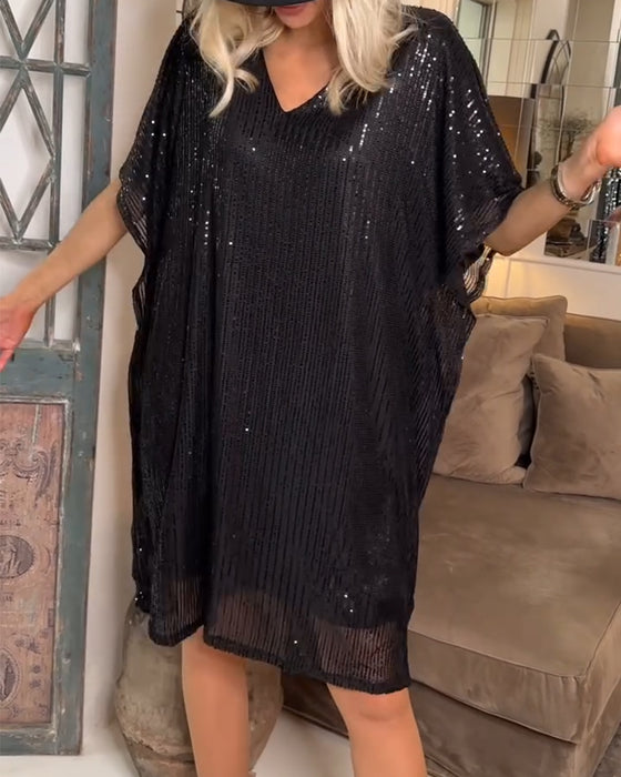 kleid v-ausschnitt pailletten casual