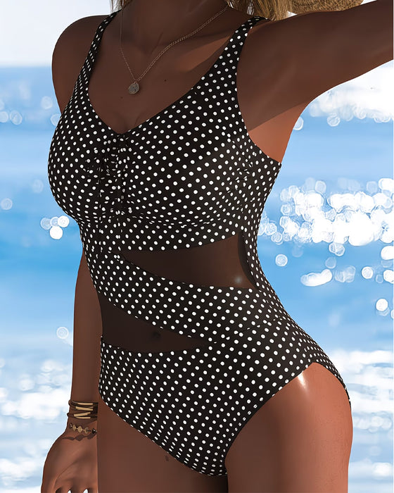 One-Piece Pünktchen Krawatte Mesh Patchwork