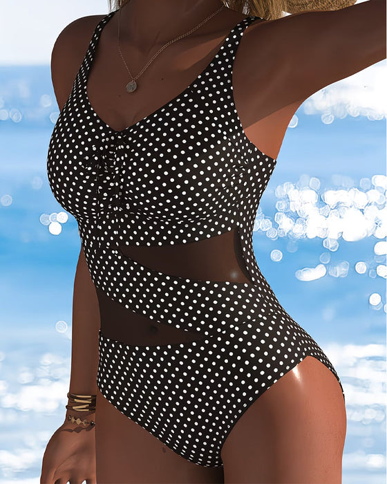 One-Piece Pünktchen Krawatte Mesh Patchwork