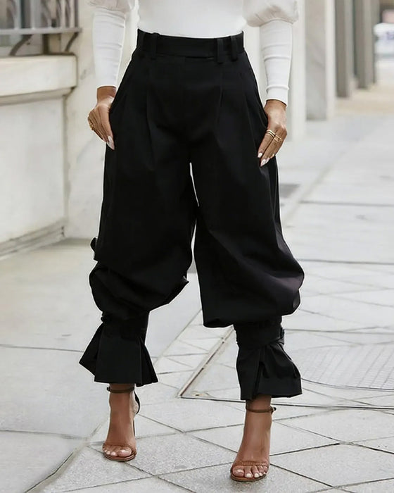 Hose Design Bündchen Plissiert Freizeit