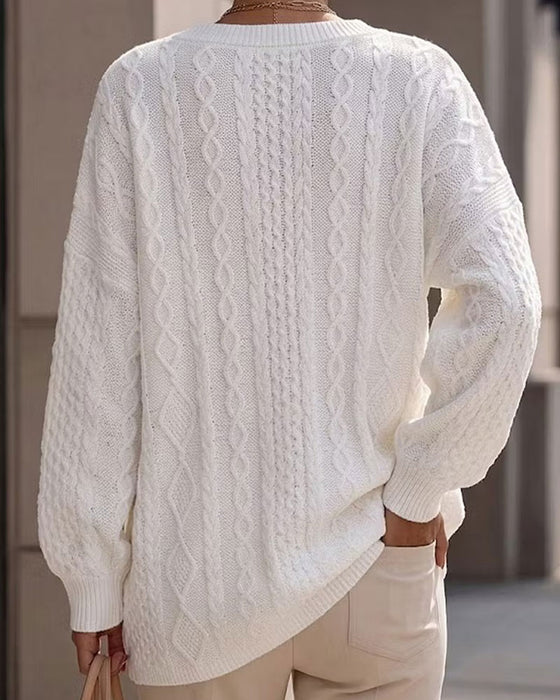 Pullover V-Ausschnitt Stilvoll Uni Locker Gestrickt