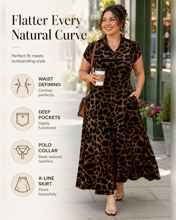 Kleid Lässig Leopardenmuster Maxi
