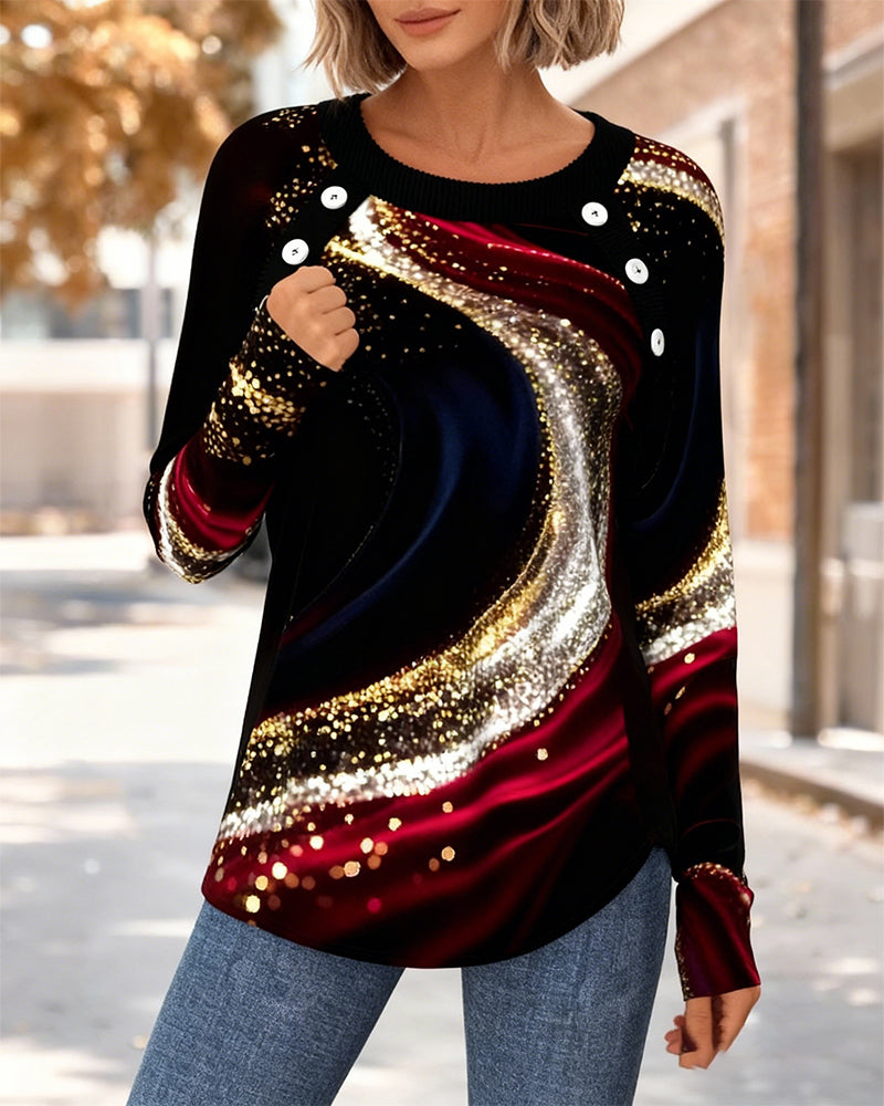 T-Shirt mit Rundhalsausschnitt, langärmelig, bedruckt