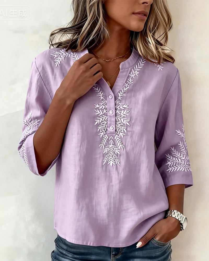 Skjorte Kunstnerisk Lin Trykk