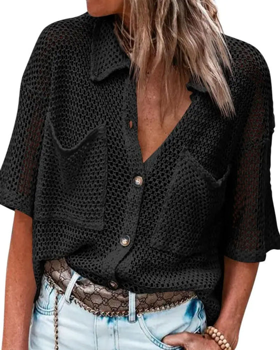 Cardigan Revers Hohl Netz