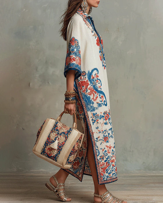 Kleid Bohemian Revers Lässig