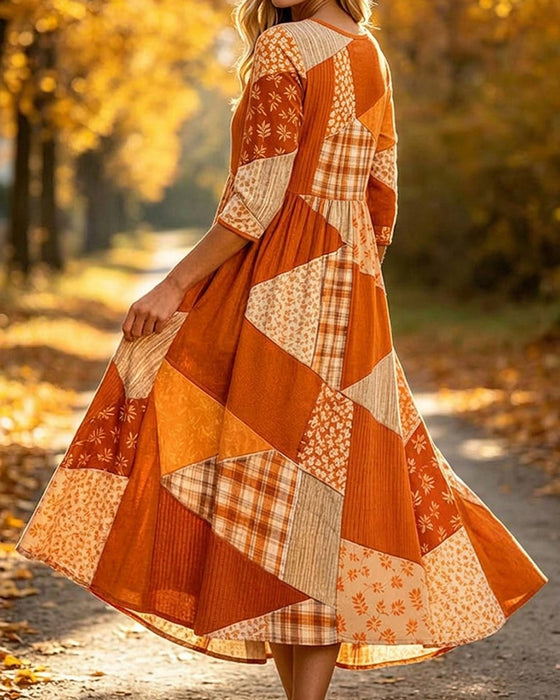 Kleid Patchwork Karo Blumig