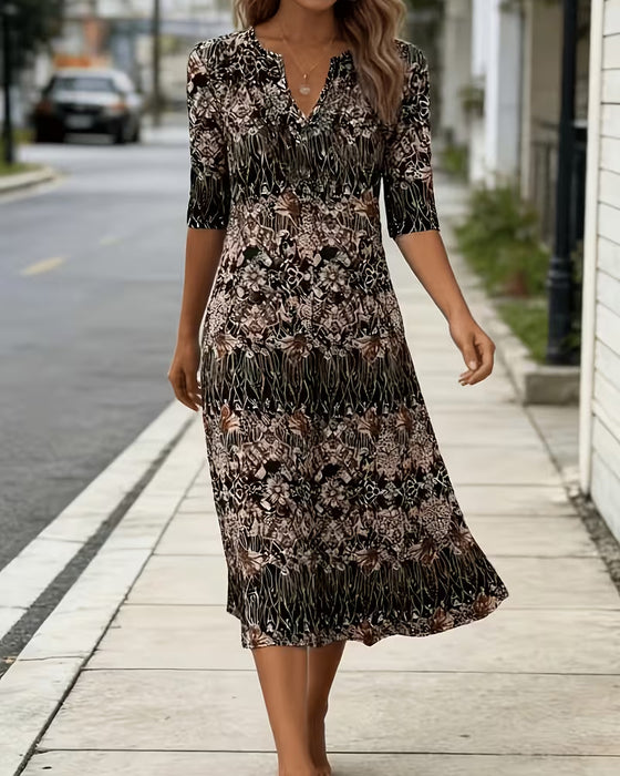 kleid v‑ausschnitt druck patchwork halbärmel