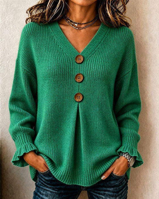 Pullover V-Ausschnitt Knopf Pullover