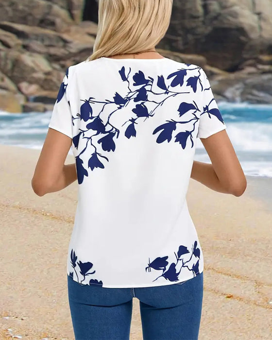 T-Shirt lässig Rundhals unregelmäßiger Druck