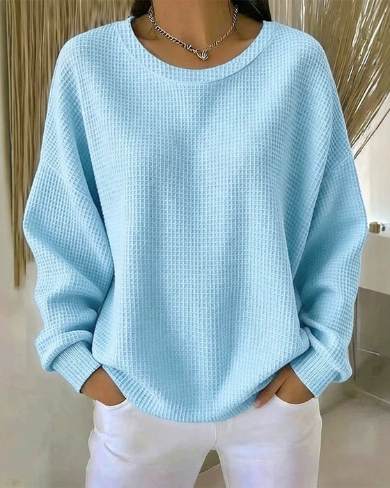 Sweatshirt Einfarbig Waffelstruktur Pullover
