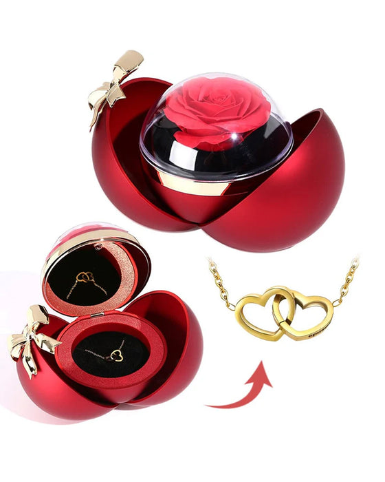 Ball Rose Box - Mit Graviertem Doppelherz-Halsband