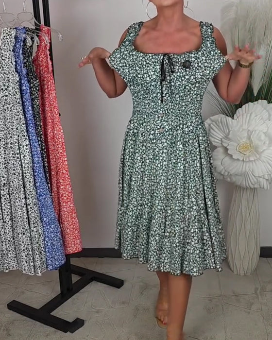 Kleid Blumen Träger Schnürung Taille