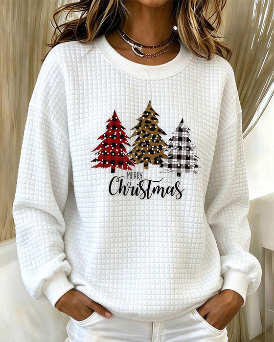 Sweatshirt Rundhals Kariert Pullover Weihnachtsbaum